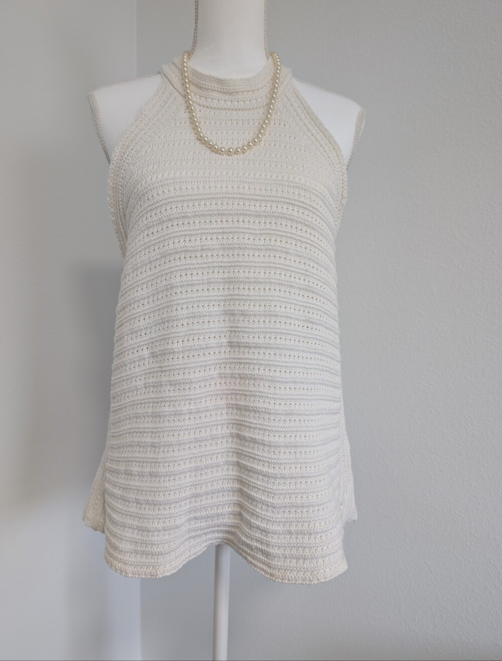 GAP Womens Halter Tank Top Crochet Knit Sleeveless Cream White Cotton Size M